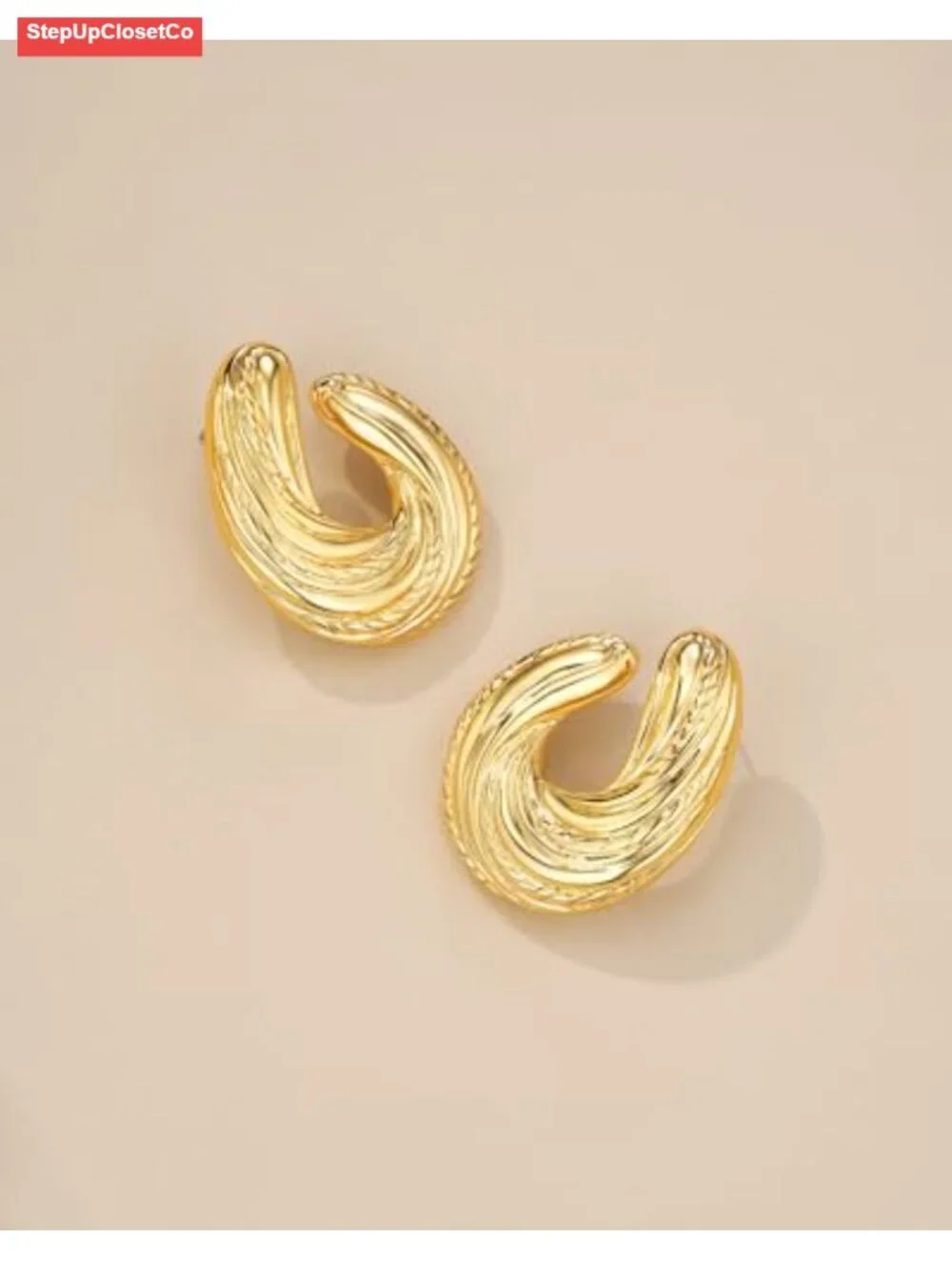 18K Gold Plated Dangle Textured Ribbed Irregular Large Leaf Statement Earrings